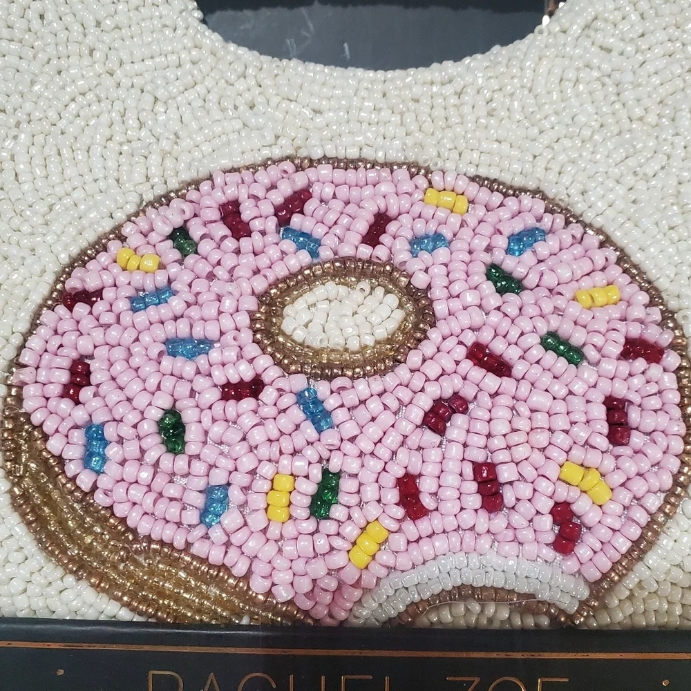 Rachel Zoe Nwt Beaded Donut Clutch Crossbody. White Pink . Removeable Chain.